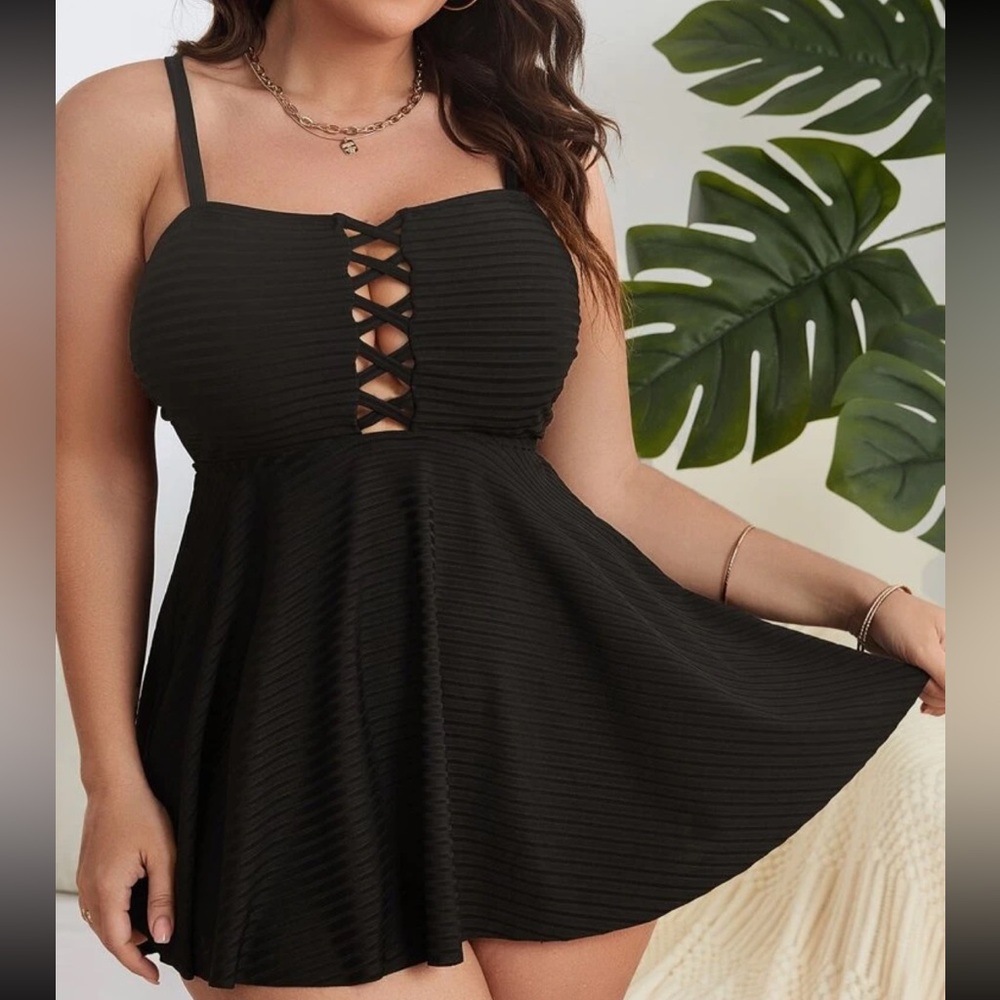 Black 2 piece tankini suit NEW 3X